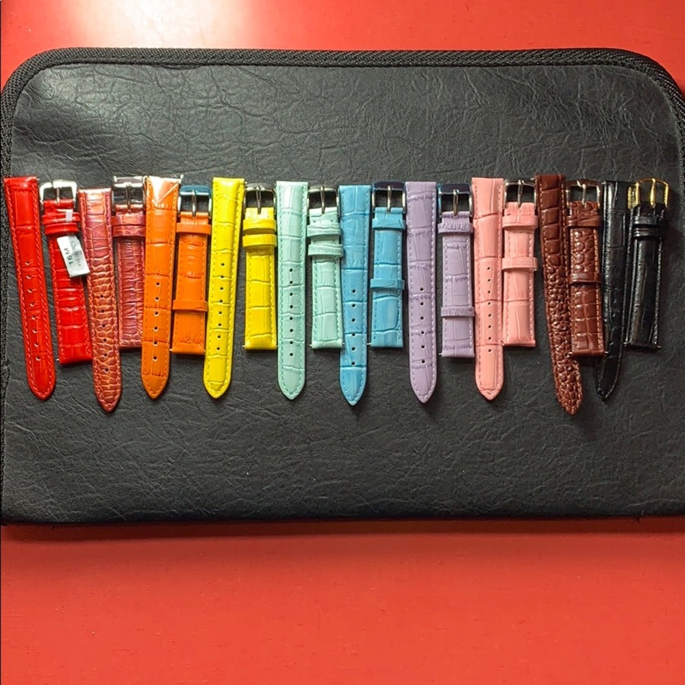 Rainbow Bundle of 10 New Leather Watch Bands 16 mm